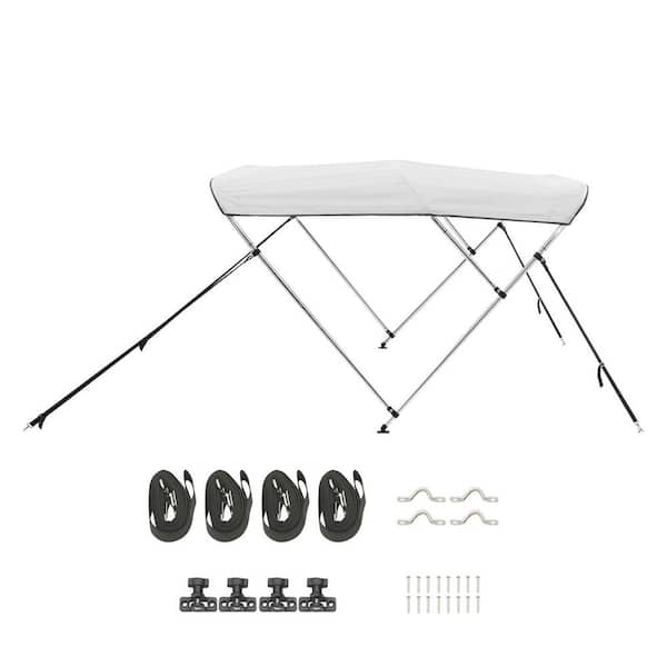 3 Bow Boat Bimini Tops, Durable 600 D Polyester Cover, Water-Resistant Sunshade Awning with Storage Bag, Light Grey