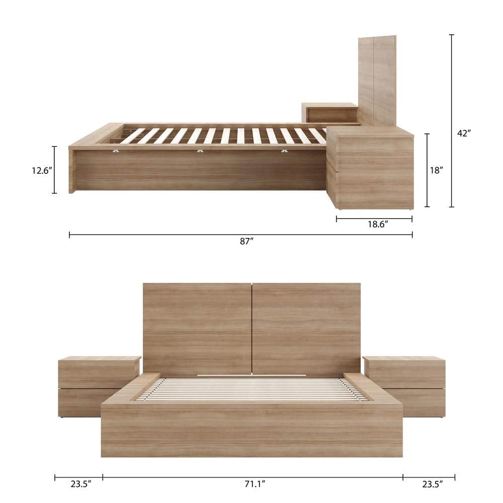 James 4-Piece Brown Oak Bedroom Set with Queen Platform Bed