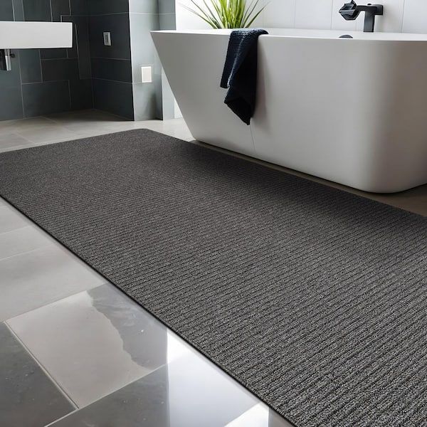 Oasis Solid Gray 2 ft. x 7 ft. Non-Slip Rubber Back Indoor Area Rug