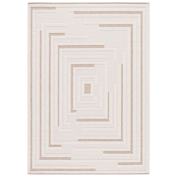 Global Light Beige/Beige 9 ft. x 12 ft. Geometric High-Low Indoor/Outdoor Area Rug