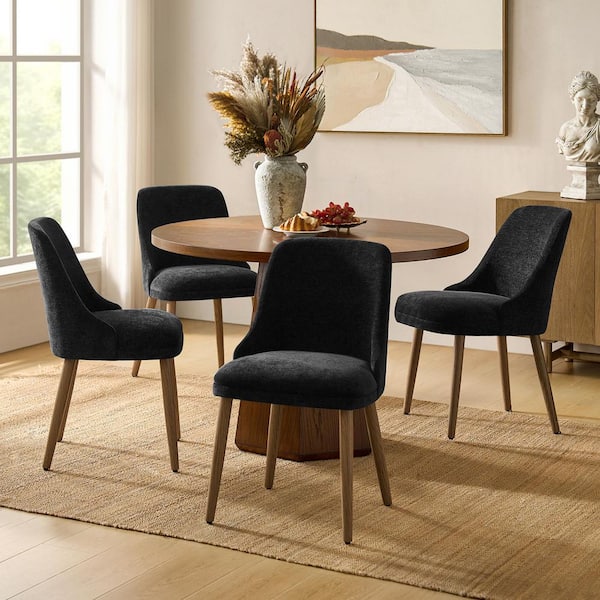 Dyron Black 19.25 in. Modern Upholstered Dining Chair with Solid Wood Legs(Set of 4)