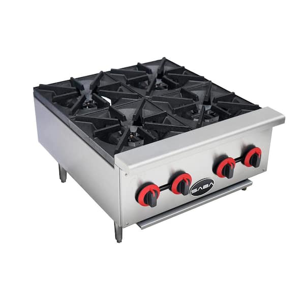 SABA 24 in. Commercial Gas Hotplate Cooktop in Stainless Steel with 4 Burners