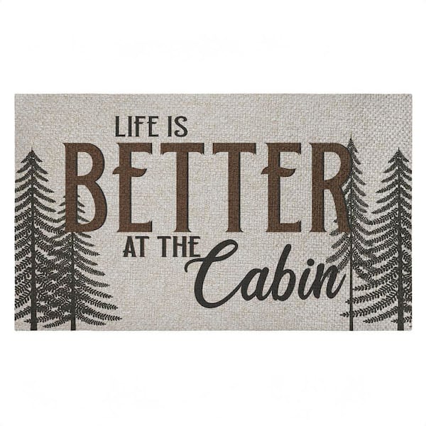 Life Is Better At Cabin Black 18 in. x 30 in. Polyester Non-Slip Outdoor Door Mat