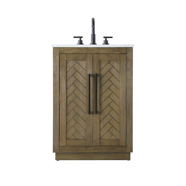 24 in. Single Sink Hazel Oak Bath Vanity with White Engineered Marble Top