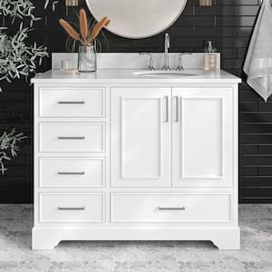 Stafford 43 in. W x 22 in. D x 35.25 in. H Right Single Sink Bath Vanity in White with Carrara White Marble Top