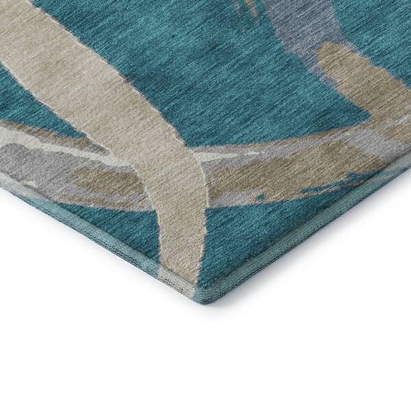 Mayfield Premium Machine Washable Abstract AMF1022 Teal 3 ft. x 4 ft. Area Rug