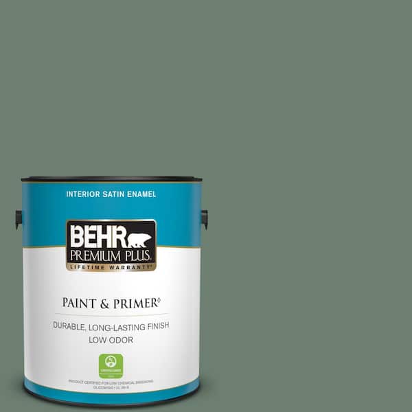 BEHR PREMIUM PLUS 1 gal. #460F-5 Island Palm Satin Enamel Low Odor Interior Paint & Primer