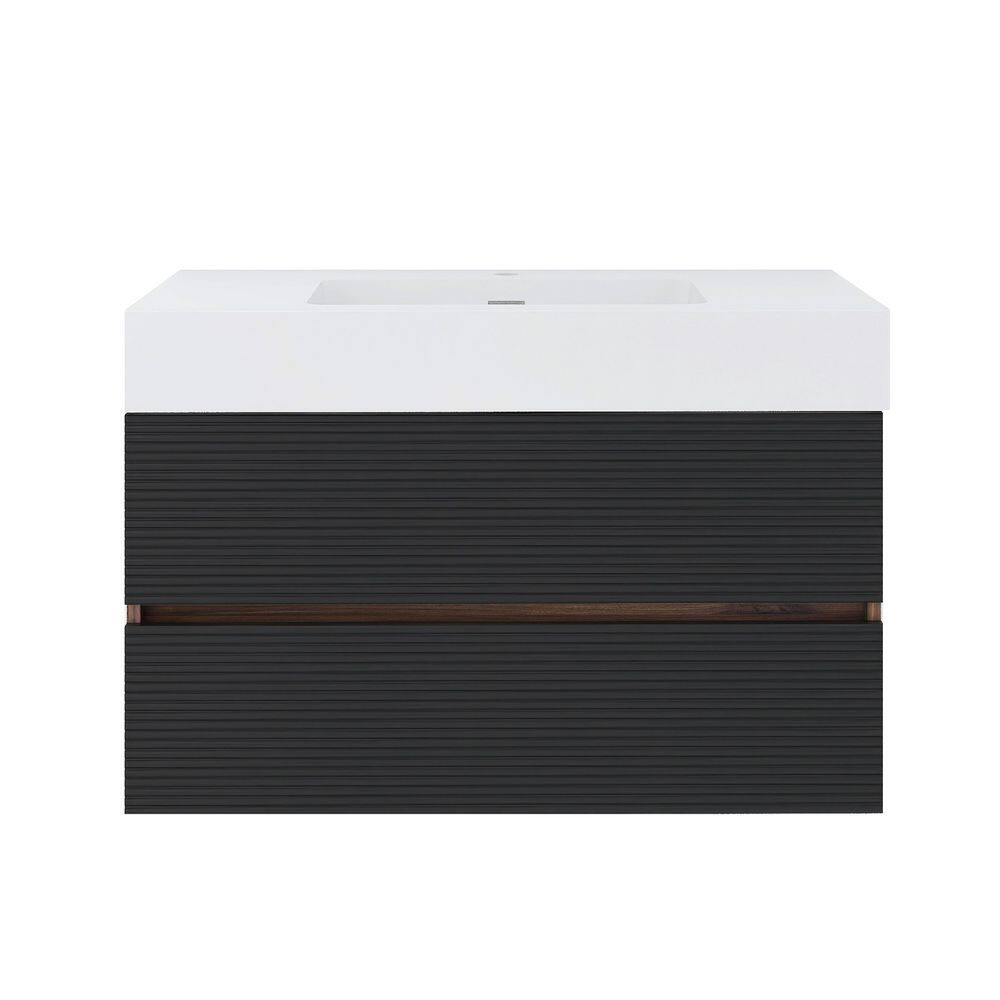36 in. Wall Mounted Black Brown Bath Vanity with White Solid Surface Top Unassembled price history on PriceWatchPro