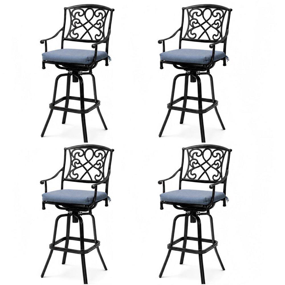 4-Pack Cast Aluminum Outdoor Bar Stool with Cushion Fade Resistant Sunbrella Fabric in Blue Rustproof Swivel Bar Stools price history on PriceWatchPro