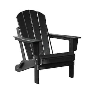 Antique Black HDPE Outdoor All-weather Folding Adirondack Chair for Outside, Deck, Garden, Backyards and Balcony