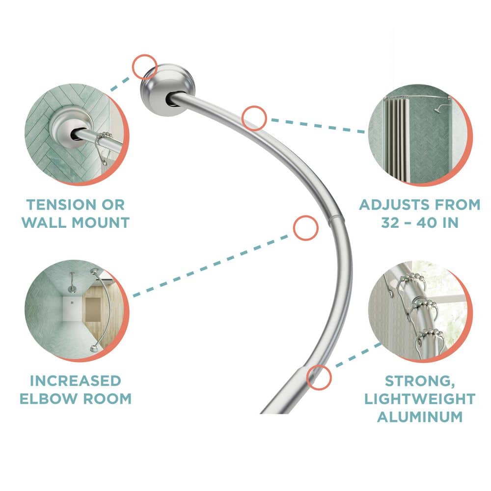 Adjustable Brushed Nickel Curved Shower Rod 32"-40"