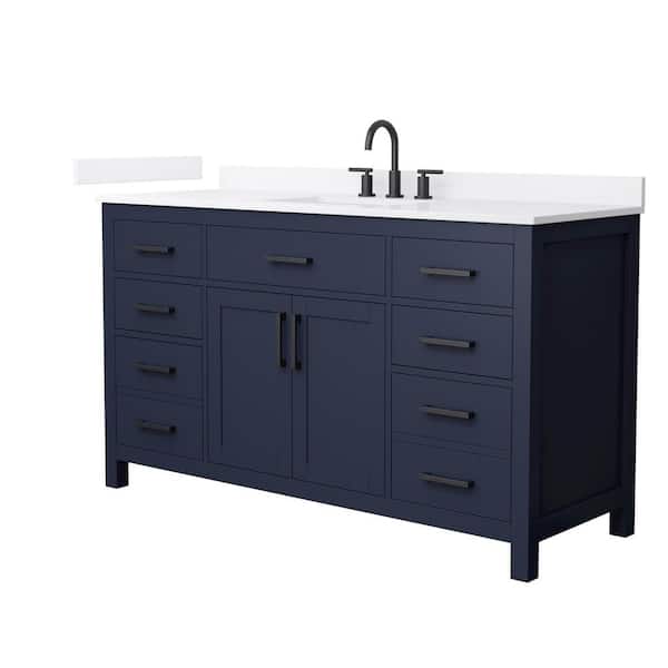 Beckett 60 in. Single Freestanding Dark Blue Bath Vanity with White Quartz Top (Assembled)