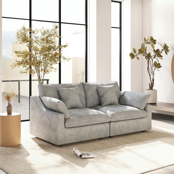 82.68 in. W Square Arm Linen Upholstered Rectangle 2-Seater Sectional Sofa in Gray