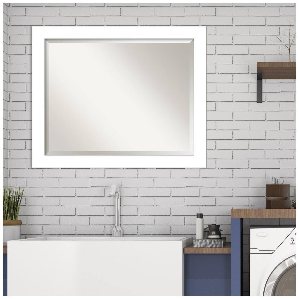 Satin White Contemporary 32x26 Wall Mounted Vanity Mirror