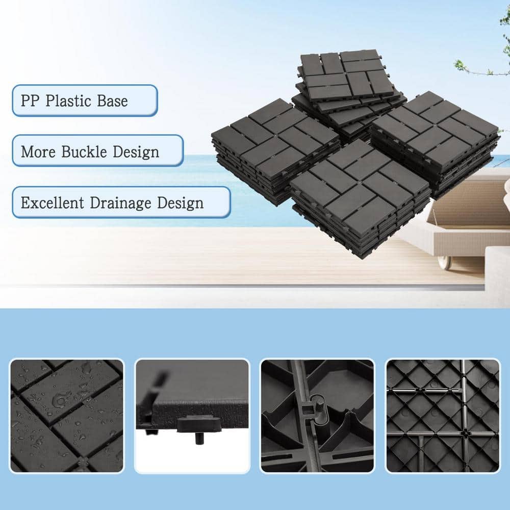 Dark Gray 12"x12" Interlocking Waterproof Deck Tiles, 27 Pack