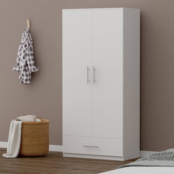 Fufu Gaga White 2 Door Wardrobe Armoire With 1 Drawers And Hanging Rod 66 9 In H X 31 5 W 18 D Kf200167 01 Xin Fufu Gaga White 2 Door Wardrobe Armoire, Clothing Wardrobe Armoire