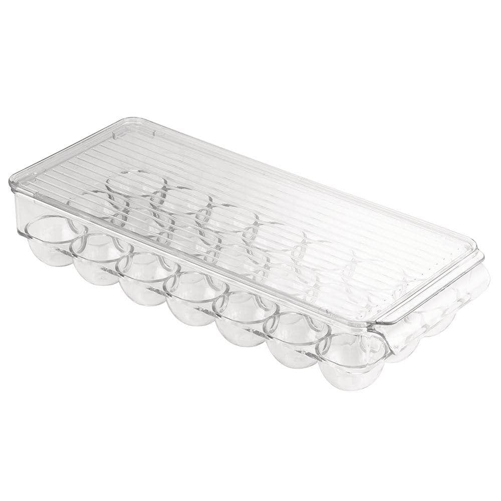 iDESIGN Plastic Egg Holder Fridge Organizer with Front Handle Clear: Kitchen Storage, 15" Depth, 6" Width, Spot Clean
