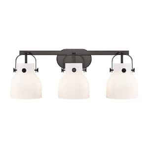 Pilaster II Bell 26.5 in. 3-Light Matte Black Vanity Light with Glass Shade