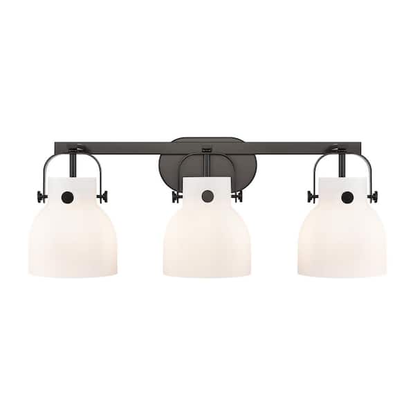 Innovations Pilaster II Bell 26.5 in. 3-Light Matte Black Vanity Light with Glass Shade