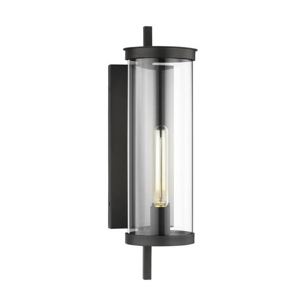 Generation Lighting - Eastham 5.75 in. W x 20.5 in. H Textured Black Outdoor Hardwired Medium Wall Lantern Sconce with No Bulbs Included