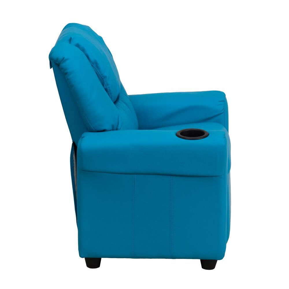 Comfy Kiddo Black Faux Leather Recliner Armchair with Cup Holder