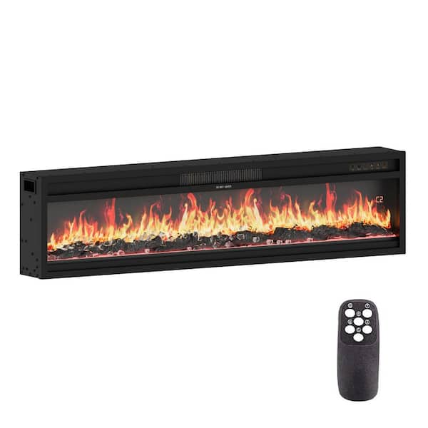 46 in. Wall-Mount Electric Fireplace in Black with Adjustable Flame Colors and Speed Touch Screen Remote Control Vented