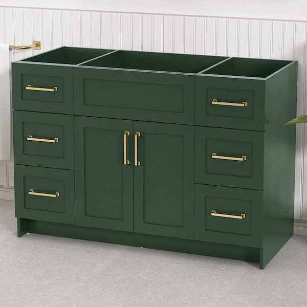 48 in. MDF Bath Vanity Cabinet without Top in Green Unassembled with 6 Drawers 2 Door,Soft Closing Floor Mounted Cabinet