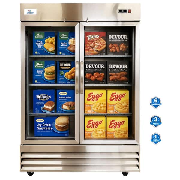 54 in. W 47 cu. ft. NSF Frost Free Defrost Commercial Upright Freezer Glass Door Merchandiser Display in Stainless Steel