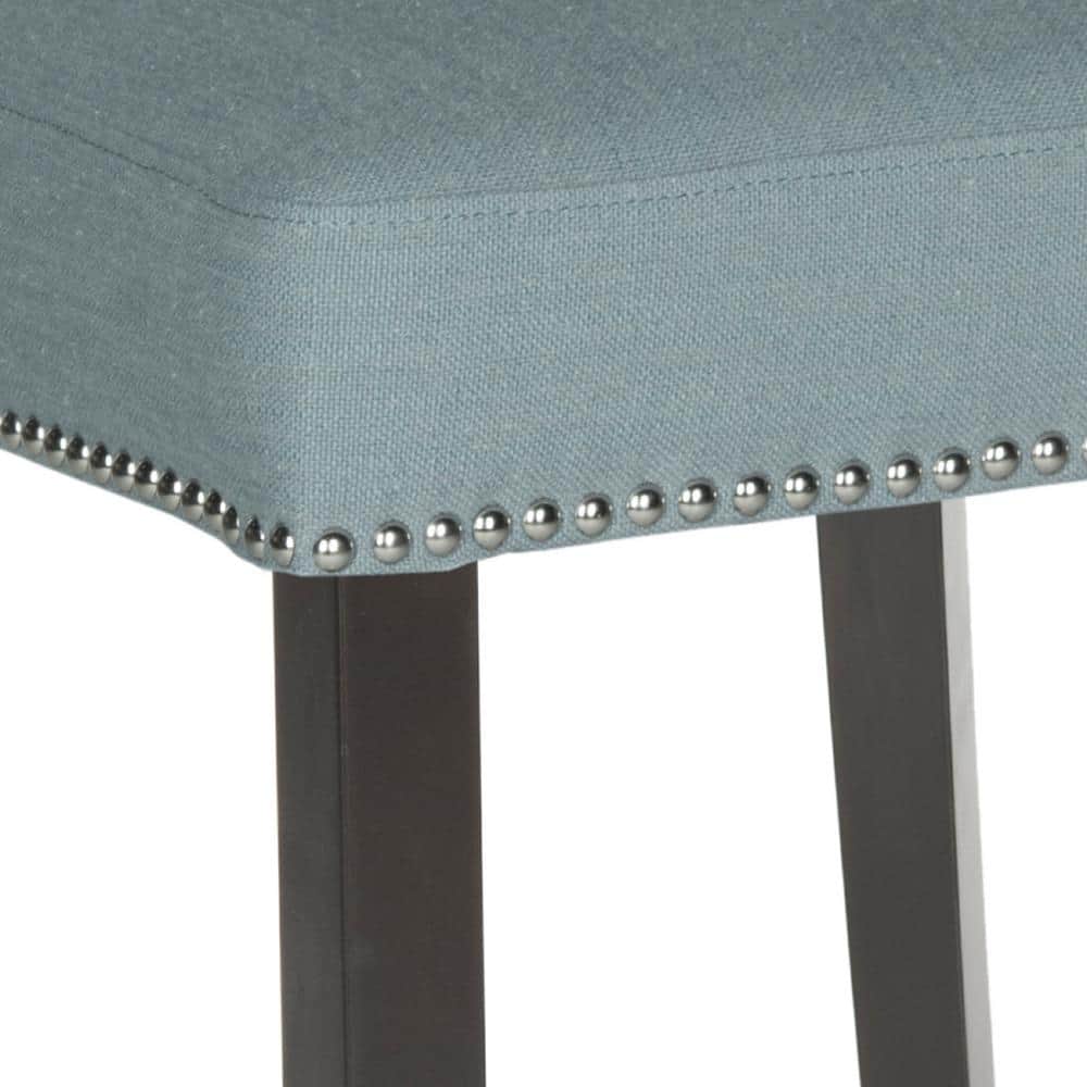 Sky Blue Transitional Birch Wood Counter Stool with Metal Ring