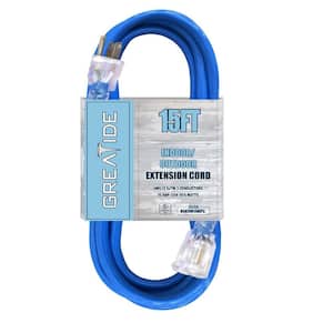15 ft. 12/3 Heavy Duty Outdoor Extension Cord with 3 Prong Grounded Plug-15 Amps Power Cord Blue