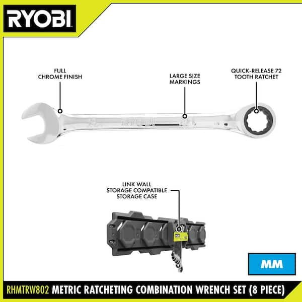 RYOBI 8-Piece Metric Ratcheting Combination Wrench Set RHMTRW802