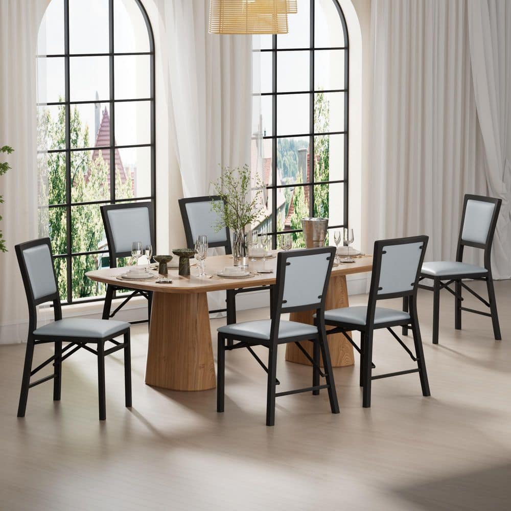Foldable Dining Chairs Set of 4, Gray Padded Chairs with Metal Frame, Space-Saving Dining Room and Kitchen Seating price history on PriceWatchPro