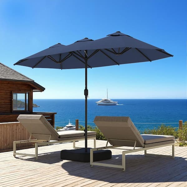 allen roth offset patio umbrella with base allen + roth 11-ft Aluminum Blue Crank Cantilever Patio Umbrella with  Lights and Base URM819003J-3 at Lowes.com