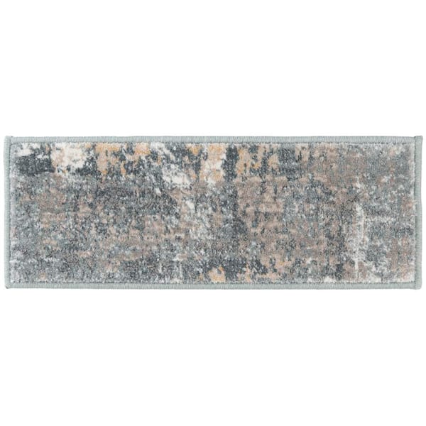 Kurdamir Sheyla Salt/Harbor 9 in. x 33 in. Woven Polypropylene Stair Tread Cover (Set of 1)