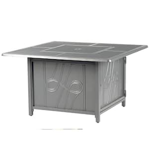 42 in. x 42 in. Grey Square Aluminum Propane Fire Pit Table with Glass Beads, 2 Covers, Lid, 55,000 BTUs