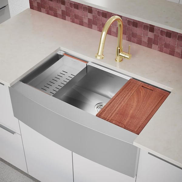 Rivage Stainless Steel 36 in. Single Bowl Farmhouse Apron Workstation Kitchen Sink with Accessories