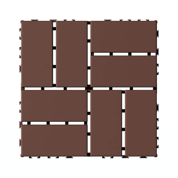 12 in. x 12 in. Plastic Interlocking Deck Tiles, Waterproof 8-slat Flooring Tile in Brown(44-Pack)