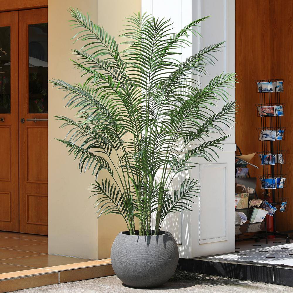 7 ft Green Artificial Palm Tree with Gray Round Planter