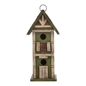 12.75 in. H Hanging Two-Tiered Distressed Solid Wood Birdhouse