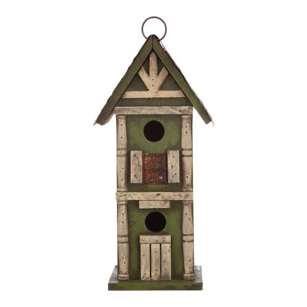 Glitzhome 12.75 in. H Hanging Two-Tiered Distressed Solid Wood Birdhouse