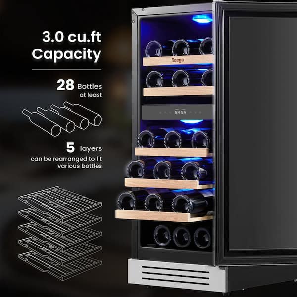 Dual Zone 15 in. 28-Bottles Built-In/Freestanding Wine Cooler Refrigerator 40-65°F Frost-Free with 5 Removable Shelves