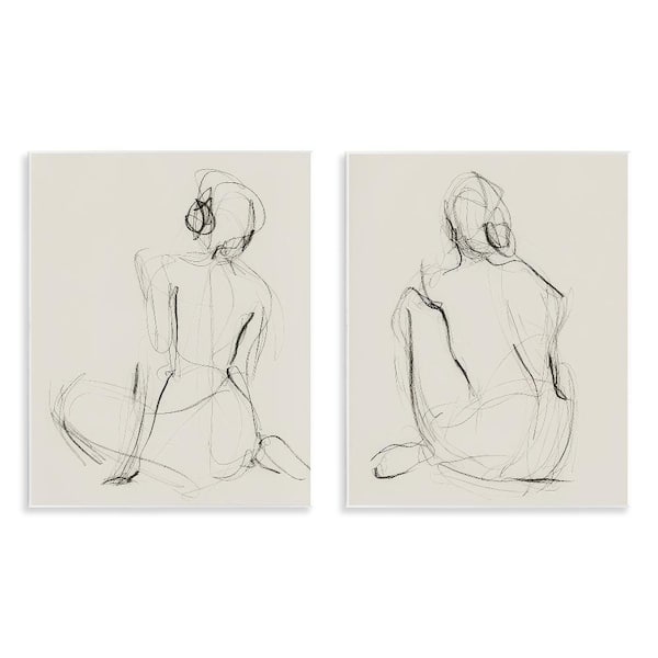 Sitting Female Figure Drawing by Victoria Barnes 2 Piece Unframed People Graphic Art Print 14 in. x 11 in.