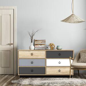 Brown 6 Drawer Double Dresser Accent Storage Tower for Bedroom Hallway Entryway