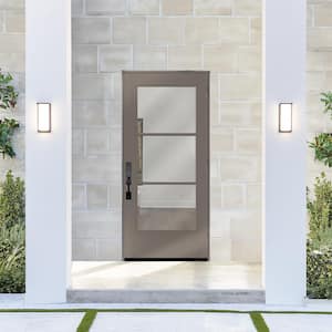 Legacy 36 in. x 80 in. Universal Handing Icon 3L Modern Clear Glass Kindling Fiberglass Front Door Slab