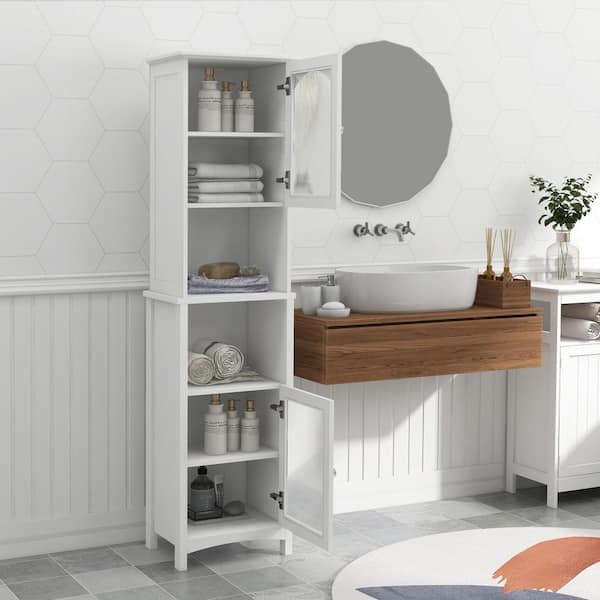 MIRACOL Bathroom Corner Storage Cabinet - 2 Adjustable Shelves and 2 Doors  Triangle Cabinets Furniture - Floor Cabinets Decorations for Home Kitchen