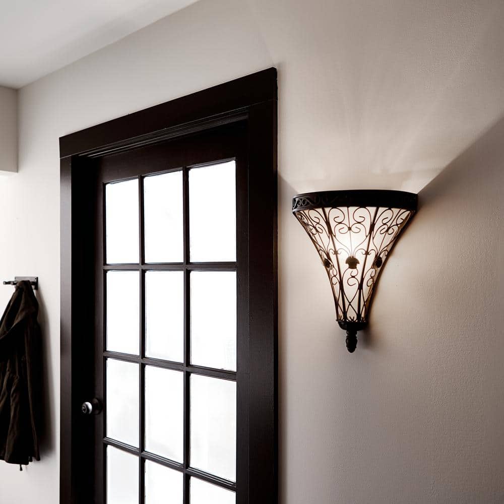 Marchesa Classic Terrene Bronze Wall Sconce with Piastra Glass Shade