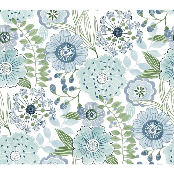Blue Artistic Bouquet Alpine and Leaf Wallpaper