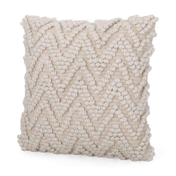 Noble House Arunah Hand-Loomed Boho Cream 18 in. x 18 in. Pillow Cover