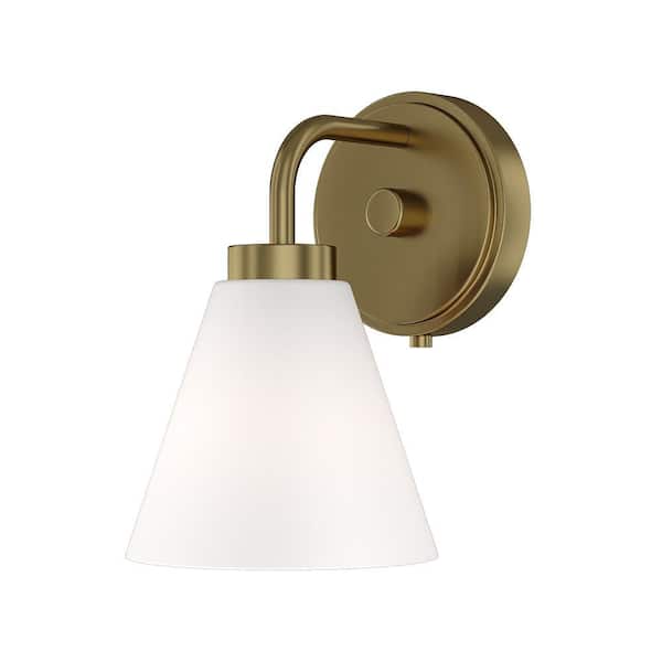 LumLight Wynridge 6 in. Plug and Play 1-Light Lacquered Brass Wall Sconce with SkyPlug
