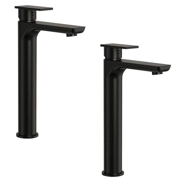 2-Pack 12 in. Faucet Height Single Handle Single Hole Bathroom Faucet Spot Resistant in Matte Black Drain Not Included